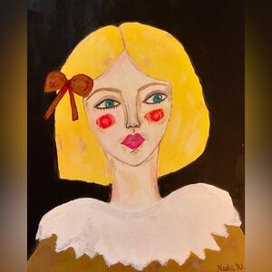 Original art abstract painting of woman with a bow in her hair